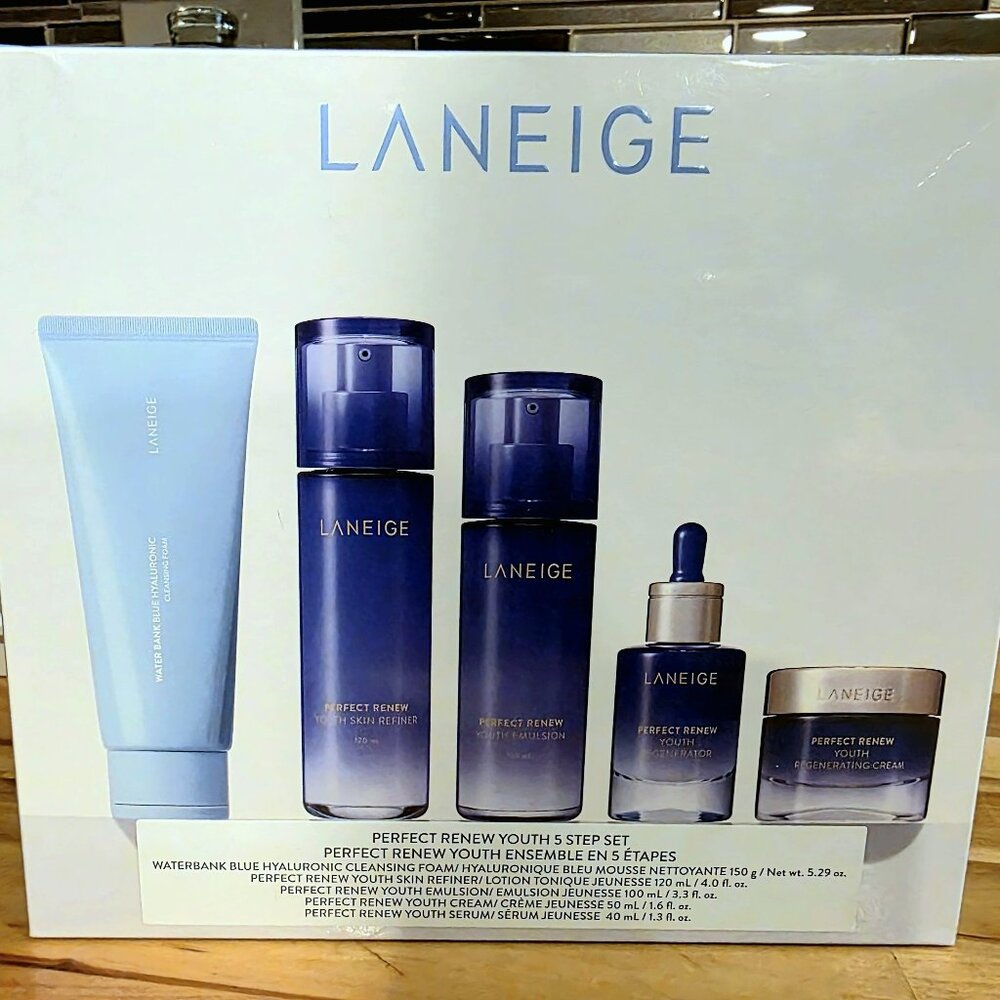 NWT LANEIGE 5-Piece Perfect Renew Youth Anti-Aging Full-Size Skincare Set